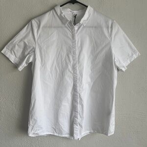 Grey Lab Woman White Button Down Shirt, Size Medium